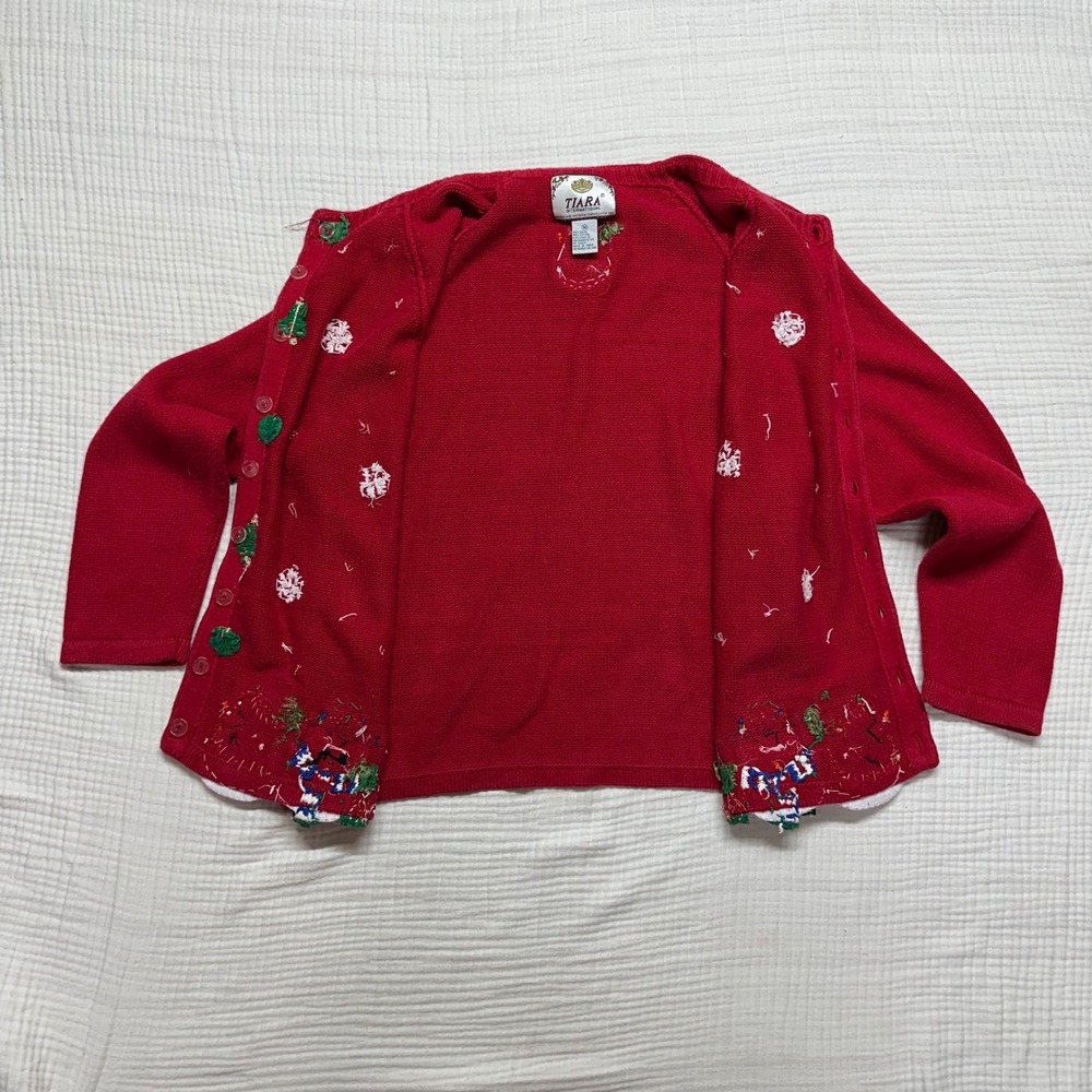 Vintage Tiara International Womens Ugly Christmas Sweater cardigan Snowman M - Picture 13 of 14
